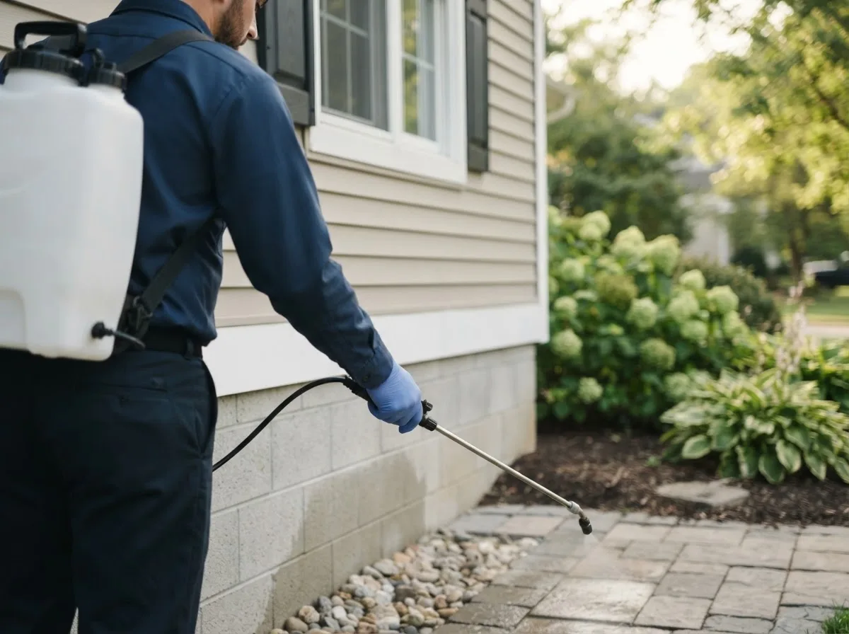 Pest control technician inspecting a home in Walker, KS